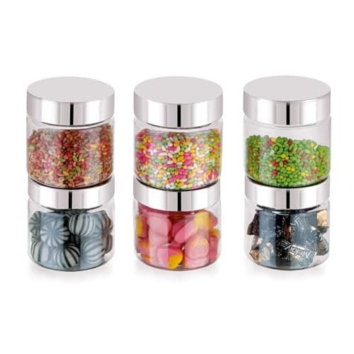 Homeor Plastic Storage Jar & Container, Airtight BPA Free Container for Kitchen Storage, Grocery Kitchen Container, Stackable & Transparent Organizer, Masala Dabba, Multipurpose Jar, 200 ML Set 6