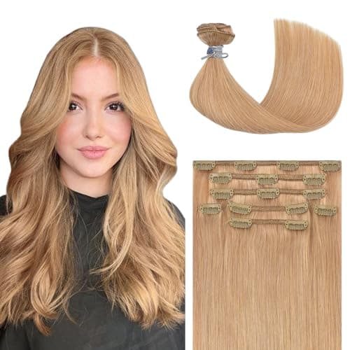 Honsoo Golden Brown Clip in Hair Extensions Real Human Hair Extensions 12inch 70g 7pcs Straight Silky Hair Extensions For Women Natural Hair