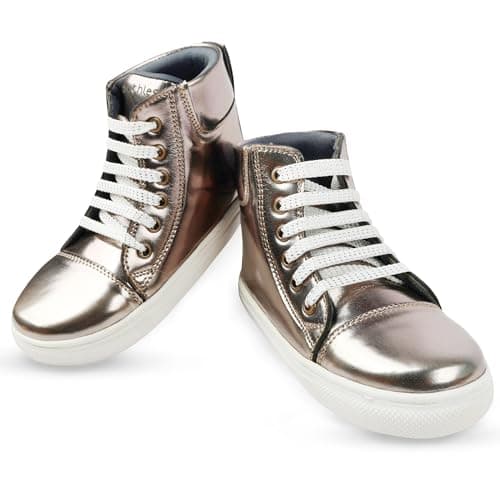 toothless Girls Antique High-Top Boots | Shiny Metallic Finish Lace-Up Comfortable Boots with Cushioned Insoles| Lightweight Casual Shoes for Trendy Outfits