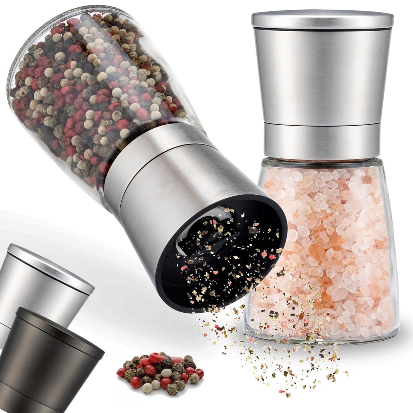 Zolmer Salt and Pepper Grinder Set of 2 with Adjustable Ceramic Grinder Elegant Salt and Pepper Mill Made of Gunmetal Coloured Stainless Steel Without Spice Content