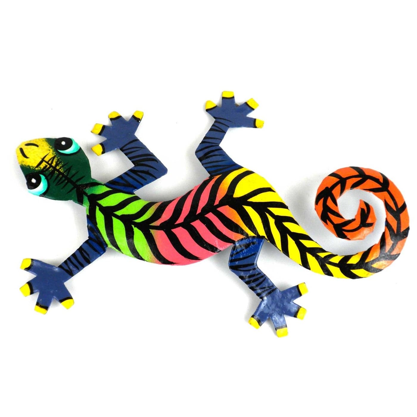 Global Crafts 8 Painted Gecko Recycled Haitian Metal Wall Art Multi Colored Leaf