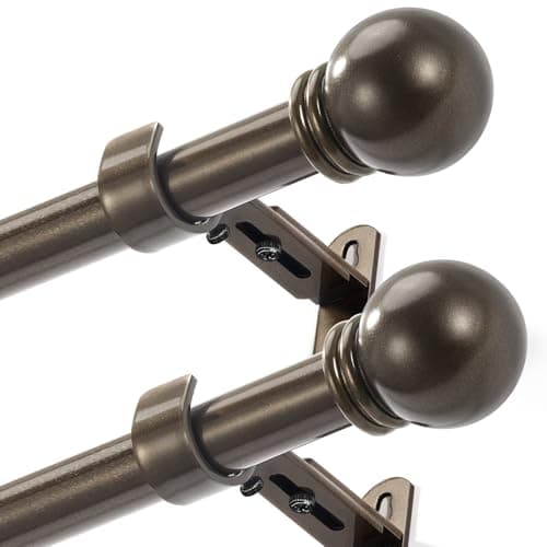 AMZSEVEN Curtain Rods for Windows 16 to 48 Inches, Curtain Rod Max Adjustable Length of 60 IN, 1" Diameter Drapery Rods Round Finials, Brown, Pack of 2