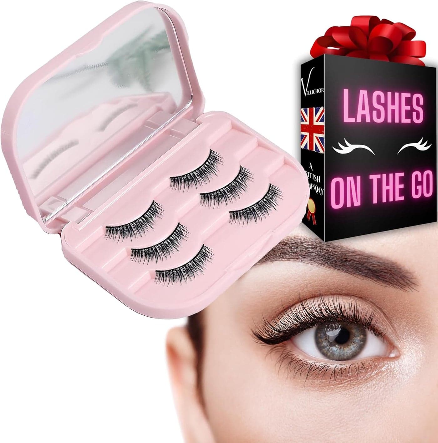 False Eyelash storage box with mirror Travel case for fake lashes can easy fit in a handbag Eye lash organiser Can store 6 lashes
