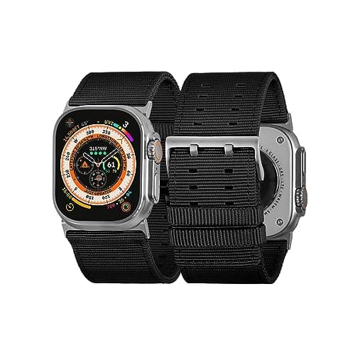 Tefeca Dual Series Band Compatible with Apple Watch Ultra 2/Ultra 49mm, Series 10 46mm, Series 9/8/7 45mm, SE2/SE/6/5/4 44mm (Black Nylon with Silver Adapters, 49/46/45/44mm