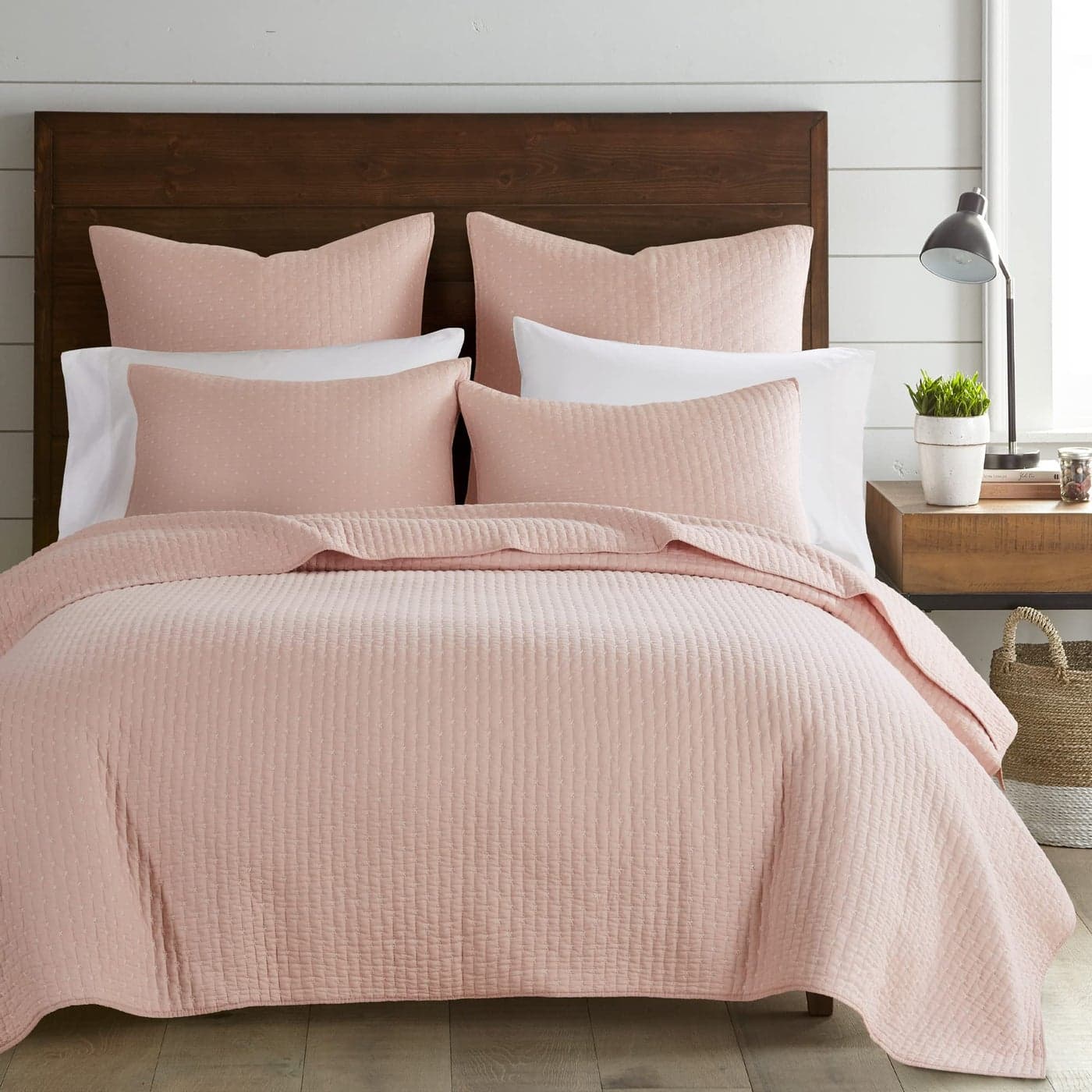 Levtex Home Cross Stitch Blush Quilt Set 100 Cotton KingCal King Quilt 106x92in 2 King Shams 36x20in Reversible Cotton Fabric