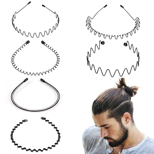 Diversa 6pcs Black Hair Band for Men & Boys, Metal Wave Headband for Outdoor Sports, Wear &Yoga Non-Slip Headband Hair Accessories