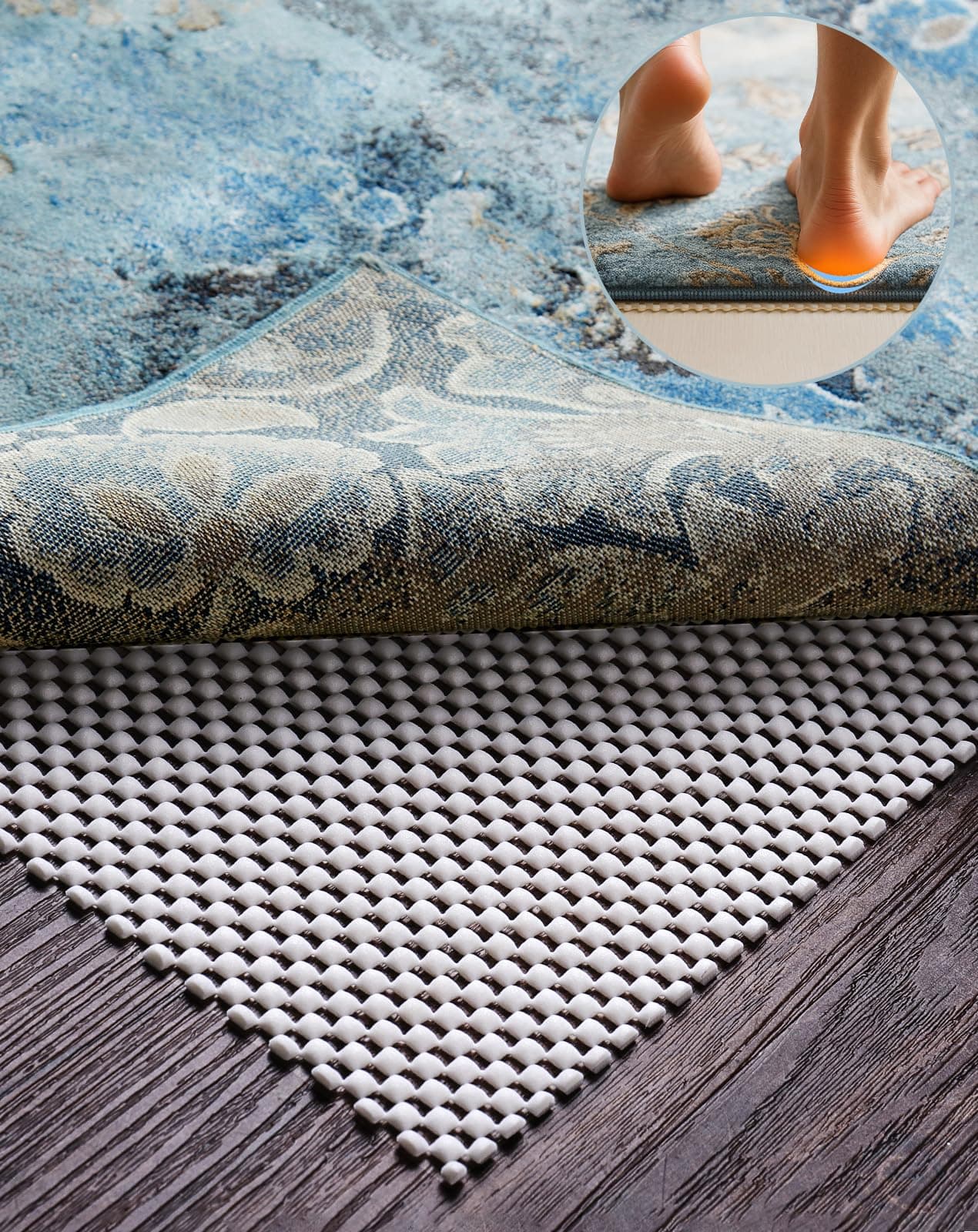 Veken Rug Gripper Pad for Hardwood Floors Non Slip 2x4 Ft Rug Pads for Area Rugs Thick Rug Grippers for Tile Floors Under Carpet Anti Skid Mat Keep Your Rugs Safe and in Place