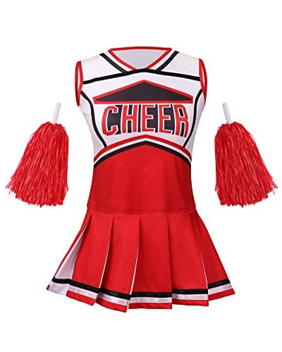 yolsun Cheerleader Costume for Girls Kids Cheerleading outfit Child High School Cheer leader Dress up Halloween Party role play Uniform Red1011 Years