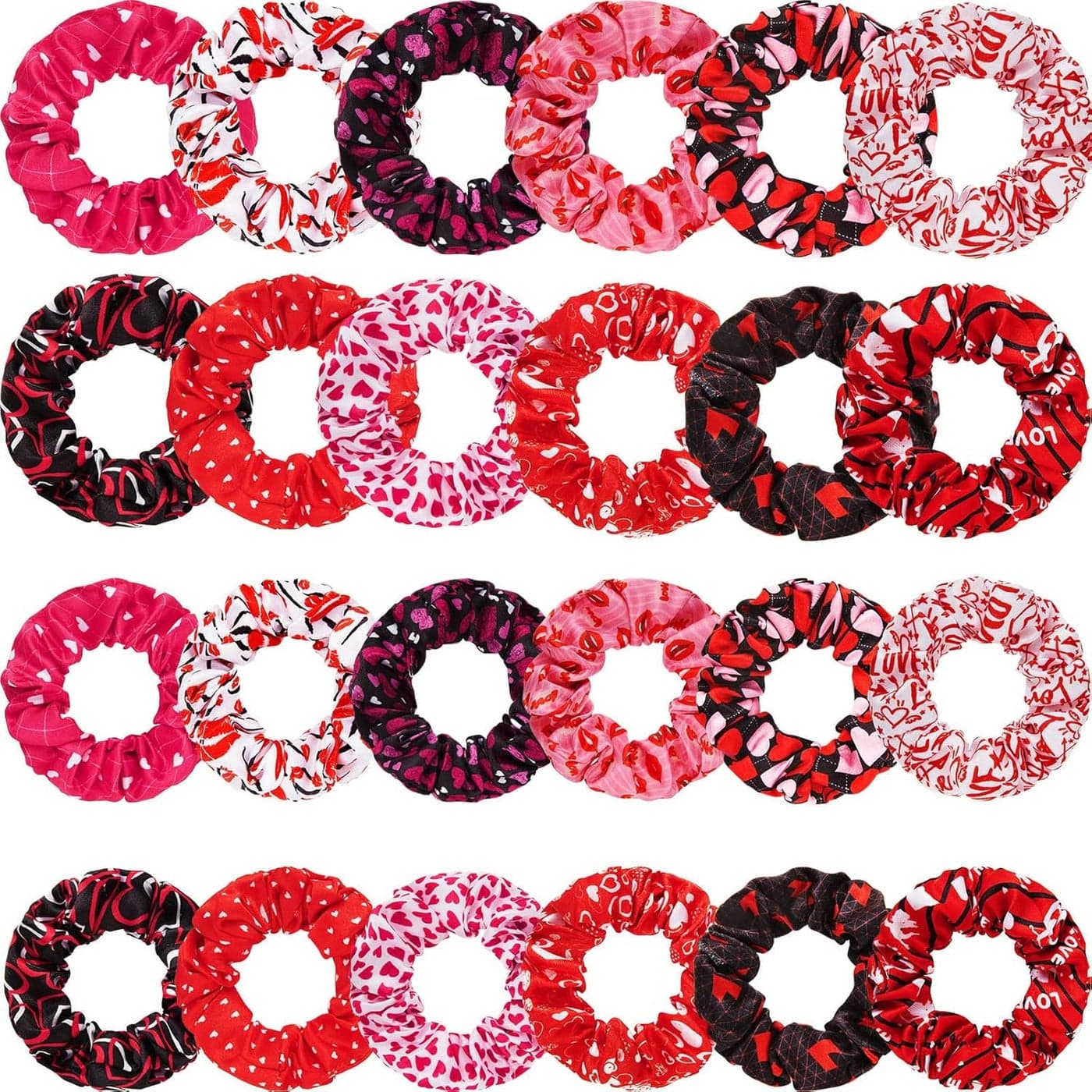 WILLBOND 24 Pieces Valentines Day Hair Scrunchies Hearts Soft Elastic Bands Ponytail Holder Hair Tie for Women Girls Accessories 12 Colors 315 Inch 394 InchClassic Pattern