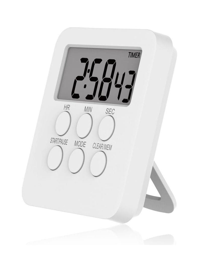 Digital Timer Clock Magnetic Cooking Countdown Alarm 24 Hours with LCD Screen Mute Mode White 8.4cm