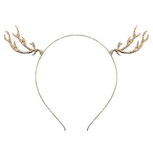 Reindeer Antler Headband Christmas Deer Antler Hairband Fawn Horn Hair Bands Women Girls Hair Hoop Headdress Headwear Headpiece Party Decoration Cosplay Costume Cute Handmade Hair Accessories Golden