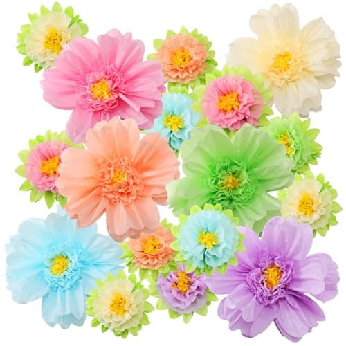 TaoBary Large Colorful Tissue Paper Flowers Giant Fiesta Paper Pom Poms Mexican Birthday Decorations for Wall Wedding Backdrop Centerpiece Party Supplies(20" and 10",Pastel Color,12 Pcs)