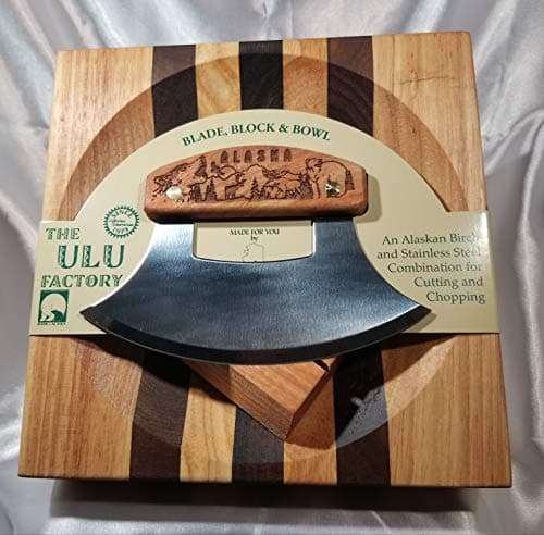Large Alaska Ulu Bowl Set Wildlife Collage Etched Handle