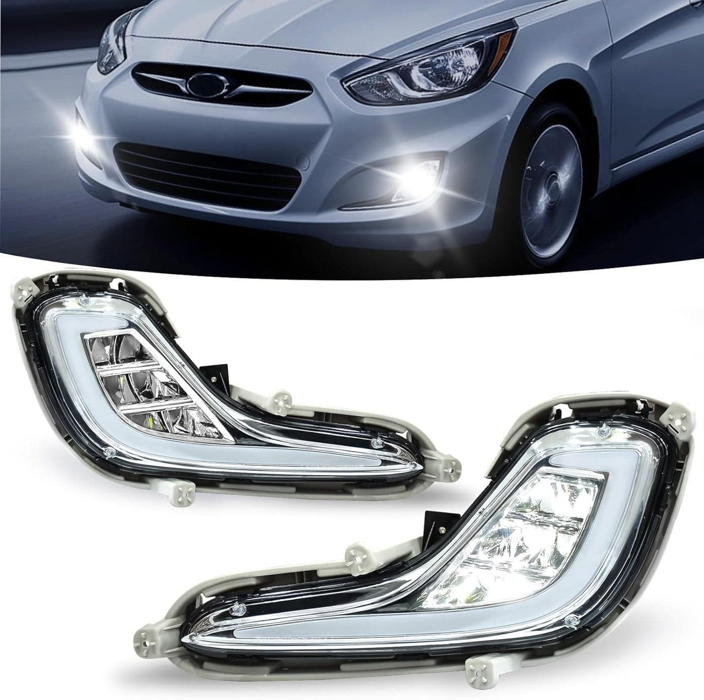 OKSIWA LED Fog Lights with DRL for 2012–2017 Hyundai Accent - White Daytime Running Light & Amber Turn Signal