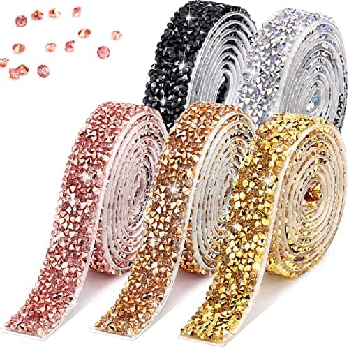 Xinnun 5 Rolls Rhinestone Ribbon SelfAdhesive Crystal Shiny Rhinestone Strips Bling Resin Diamond Ribbon for Graduation Party Decor DIY Prom DressCraftBright Colors059 InchBasic Style