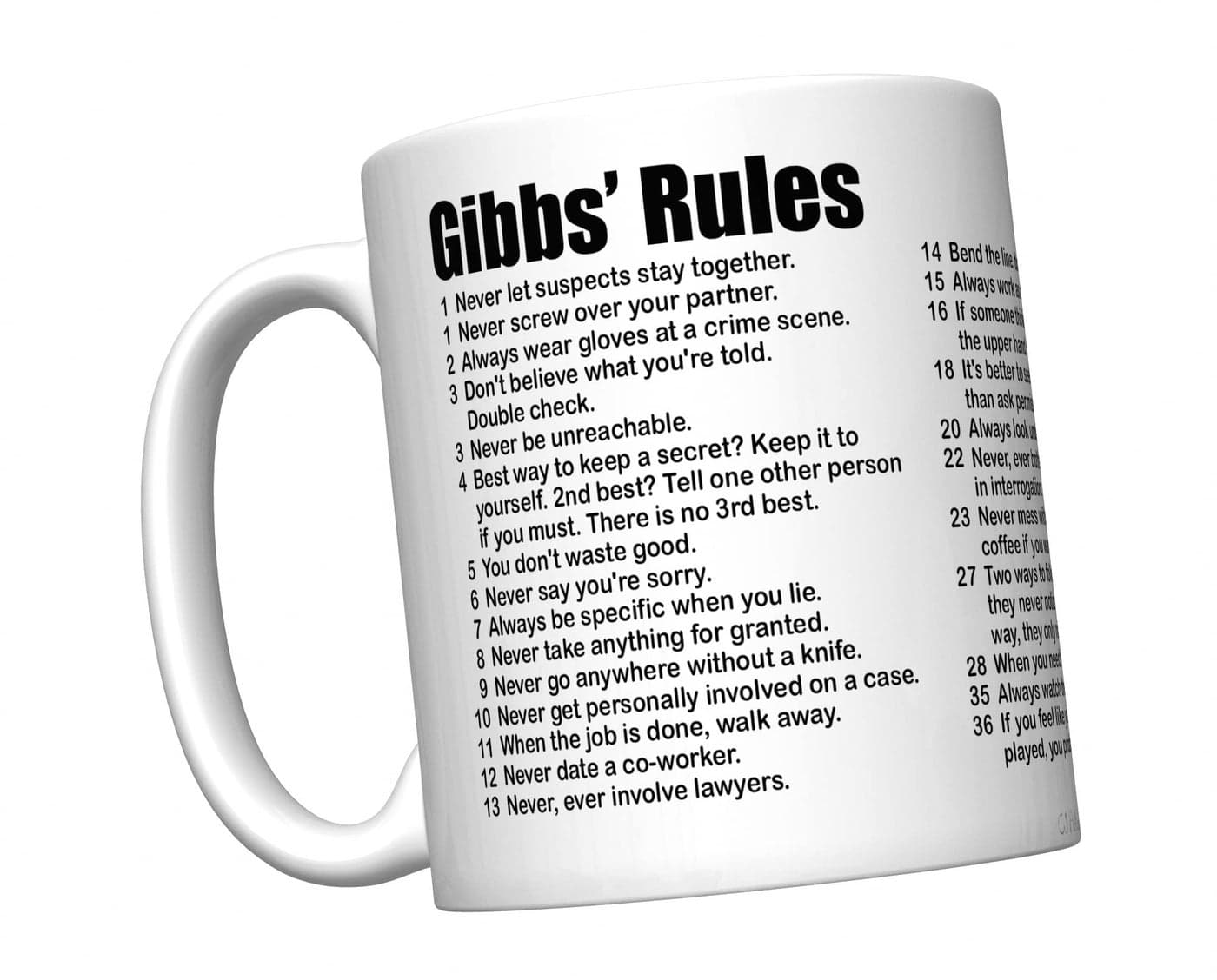 CJ Artisans NCIS Gibbs Rules Coffee Mug All 38 Rules