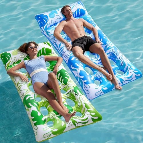 SLOOSH 2Pack Inflatable Pool Floats Mat XL Pool Floaties Adults Size with Headrest Sun Tanning Raft Lake Beach Swimming Pool Party Toys Floating Lounge Above Water Keep Cool BlueGreen