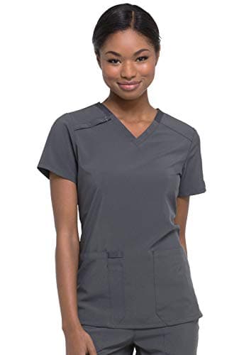 Dickies EDS Essentials Scrubs, V-Neck Womens Tops with Four-Way Stretch and Moisture Wicking DK615, S, Pewter