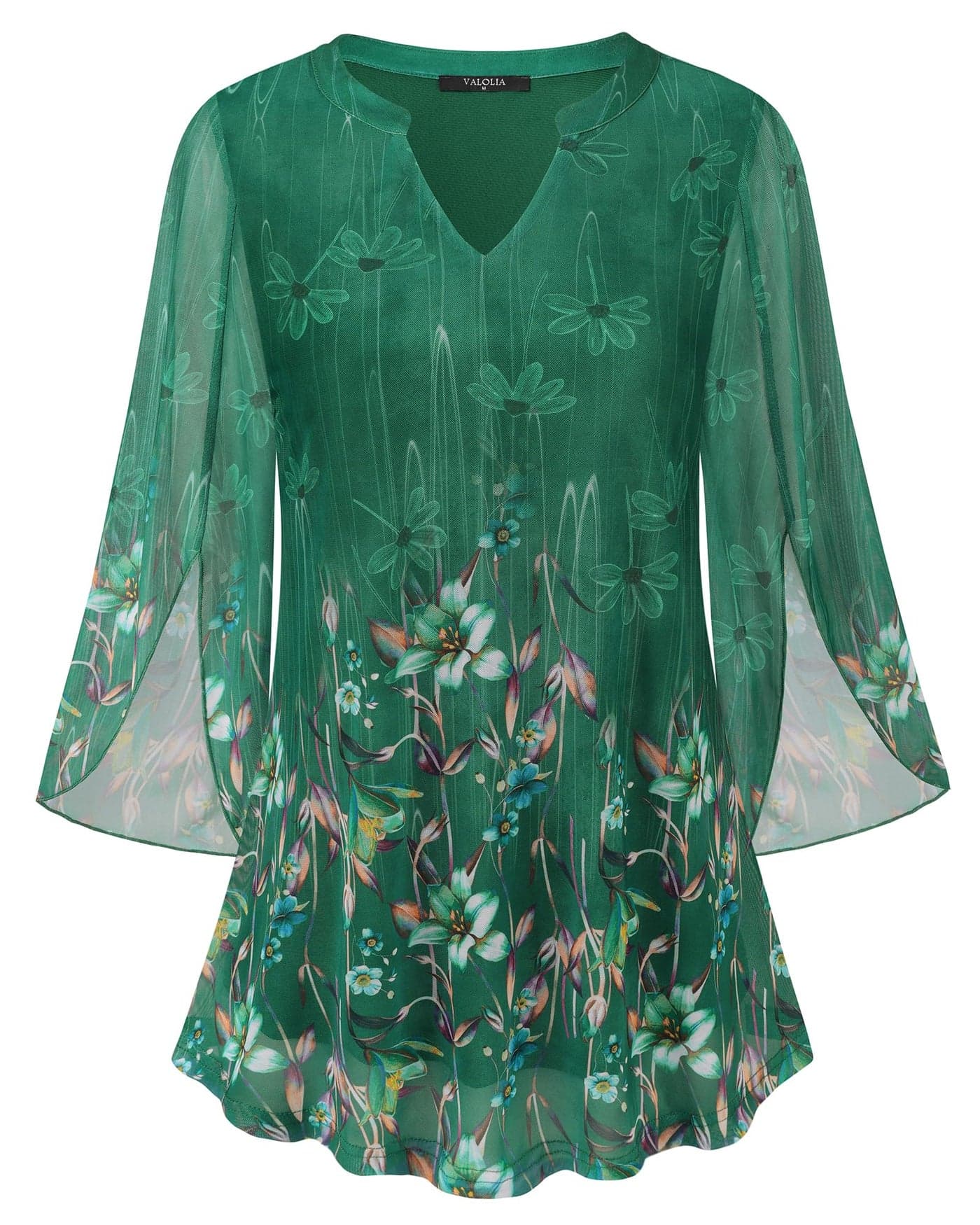 VALOLIA 3/4 Sleeve Tunic Tops, Dressy Casual Plus Size Summer Blouse for Curvy Women, Business Casual Outfits, Spring Dress Shirts, Green XL