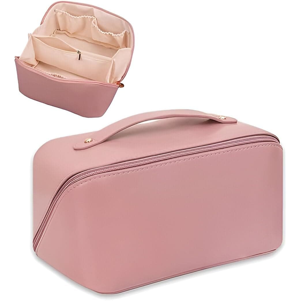 Large Capacity Makeup Bag for Women Portable Leather Cosmetic Travel Organizer Wide Opening Design Perfect for Cosmetics Toiletries