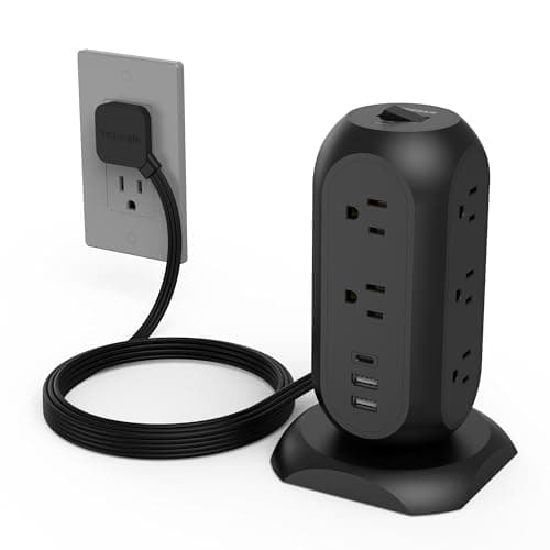 TESSAN Surge Protector Power Strip Tower with 3 USB Ports 11 Outlets, 1875W/15A, Black Extension Cord 6 Feet, 1050J Protection Desktop Charging Station for Office School Dorm Room Essentials
