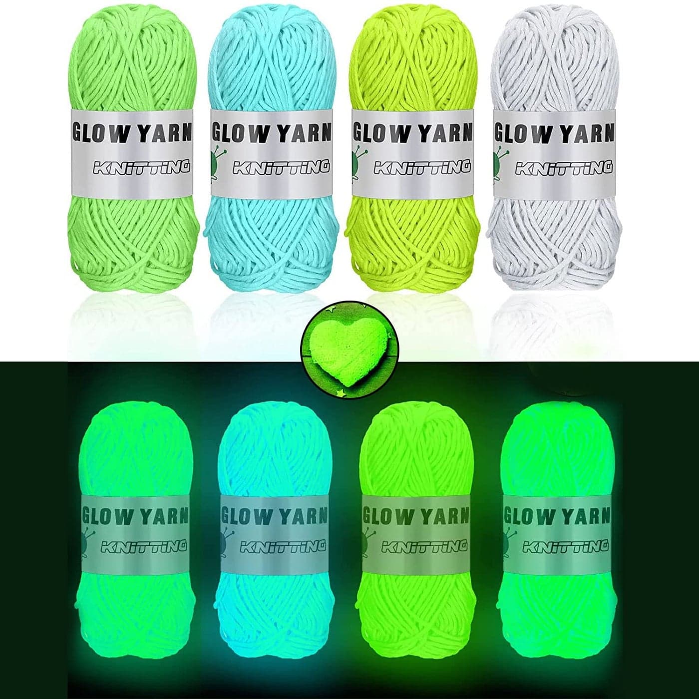 YumSur 4 Pcs Glow in The Dark Yarn Each 55yd DIY Glow Yarn for Knitting Crocheting Sewing Polyester