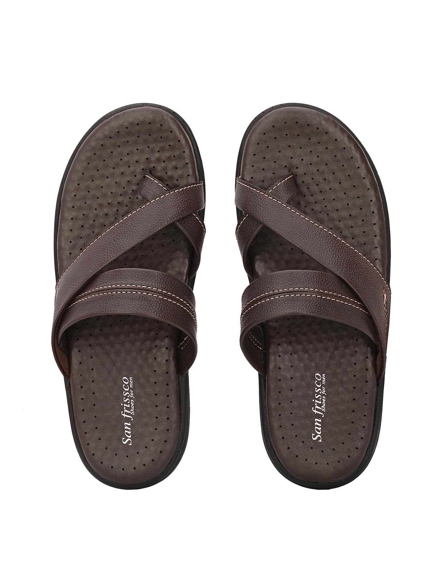 San Frissco Men's Sandal with Cushioned Footbed/Ultra Soft Lightweight Durable Chappal for Outdoor Use/Festive Ethnic Wedding Slip on Slippers for Men - 8 (Brown) RR 011 BROWN-8.