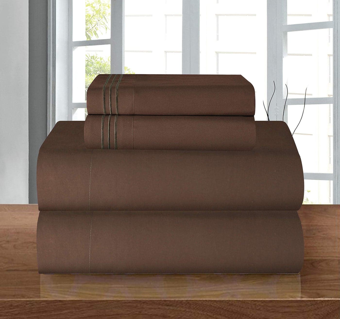 Elegant Comfort Luxury Soft 1500 Premier Egyptian 4-Piece Premium Hotel Quality Wrinkle Resistant Coziest Bedding Set, All Around Elastic Fitted Sheet, Deep Pocket up to 16inch, Queen, Brown