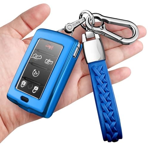 Autophone Compatible with Jeep Key Fob Cover with Keychain Fit for 20212026 Grand Cherokee Grand Cherokee L4xe Grand Wagoneer L Wagoneer 3456 Buttons Blue