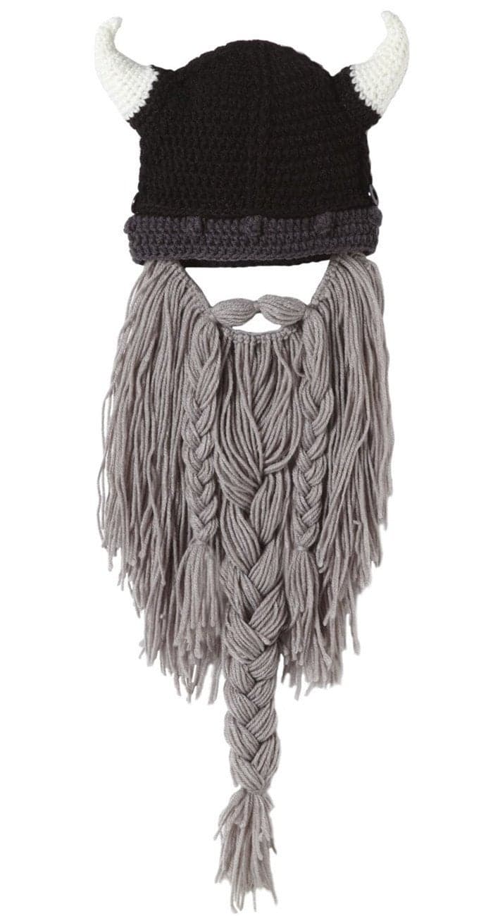 Kafeimali Men's Head Barbarian Vagabond Beanie Foldaway Beard Hats Viking Horns Bearded Sports Novelty Knit Caps (Gray)