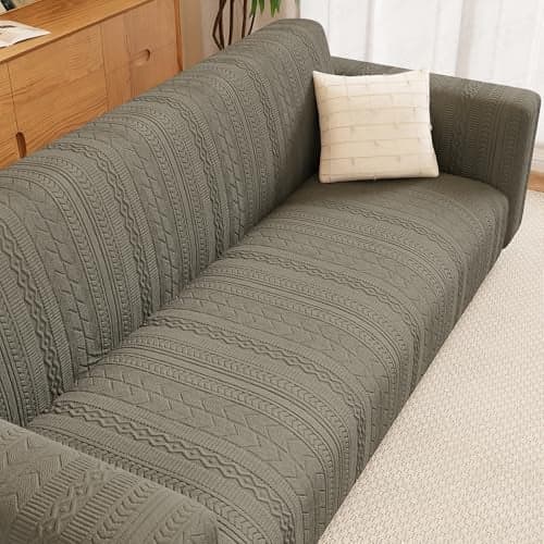 Lukzer 2 Seater Pastel Dark Grey Zigzag Pattern Sofa Cover | 240 GSM Universal Stretch Fit Jacquard Fabric Couch Protector | Fully Covered Anti Slip & Washable Sofa Cover (140-180cm/SC-077-02)