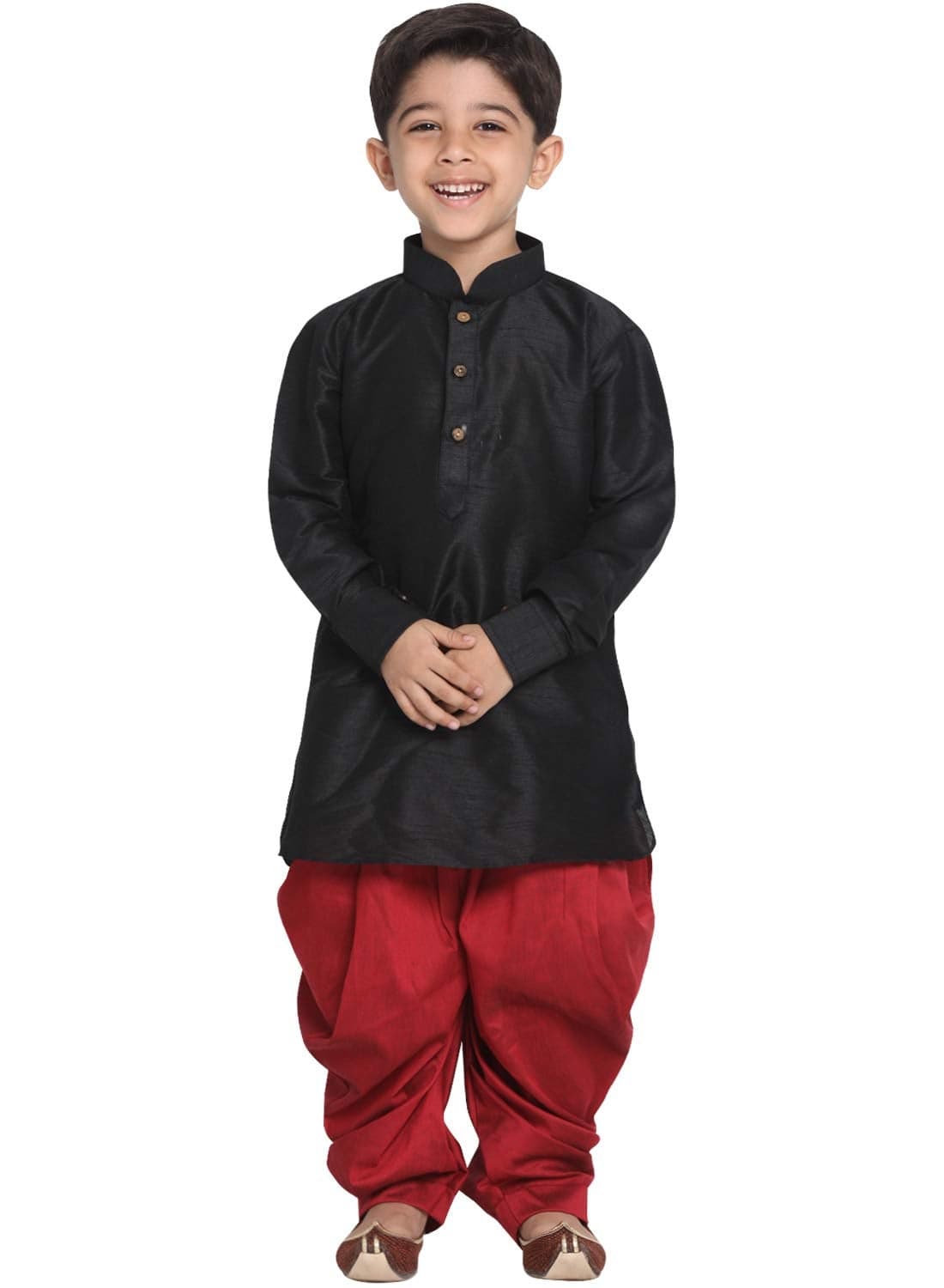 JBN Creation Boys Silk Blend Kurta and Dhoti Set - Ethnic Elegance for Festivals | Pathani Style Full Sleeves Kurta and Cowl Style Patiala Dhoti Pant Set | Traditional Attire for Kids