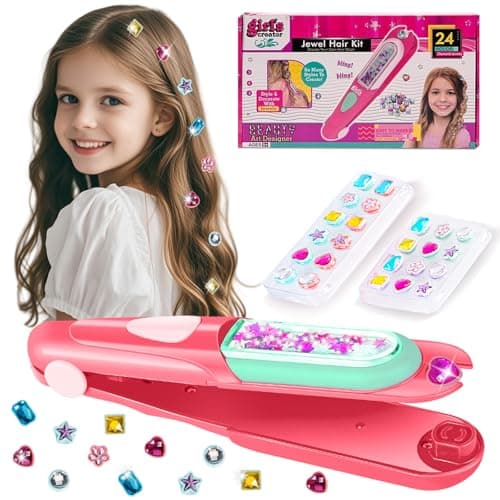 Yoloflix Hair Gem Stamper Kit Bling Hair Jewels for Girls Toys Hair Styling Tool with Reusable Shining Diamonds Birthday Gifts Toys for Girls