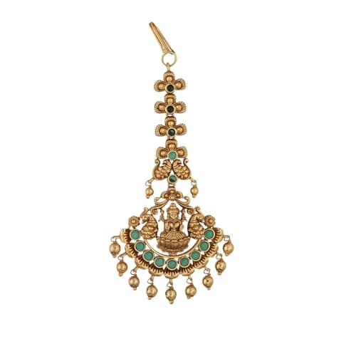 TARINIKA Antique Maang Tikka(Nethi chutti) for Women, Gold Plated Brass & CZ Stones Head Jewelry, Traditional Wedding Mang tikka Festive & Bridal Accessory (Floral Classic Antique)