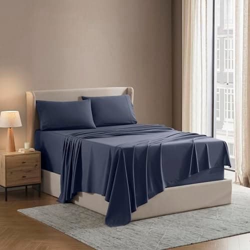 Nestl Full XL Sheet Set Luxury 1800 UltraSoft Microfiber Full Extra Long Bed Sheets Double Brushed Deep Pockets Easy Fit 4 Piece Set Bedding Sheets Pillowcases Full XL Navy Blue