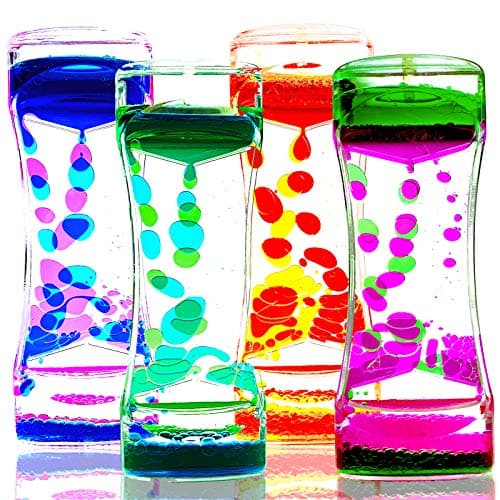 FKYTION Liquid Motion Bubbler Timer Pack of 4 Colorful Hourglass Liquid Bubbler ADHD Fidget Sensory Toys for Kids Teenagers Adults