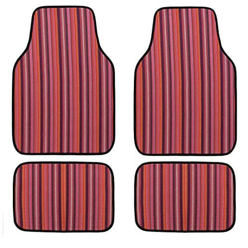 CAR Pass Baja Saddle Blanket Paisley Style Waterproof Car Floor Mats,Stripes Ethnic Car Floor Rugs Universal Fit for SUVs,Vans,Sedans,Trucks Girly Red,4 Piece