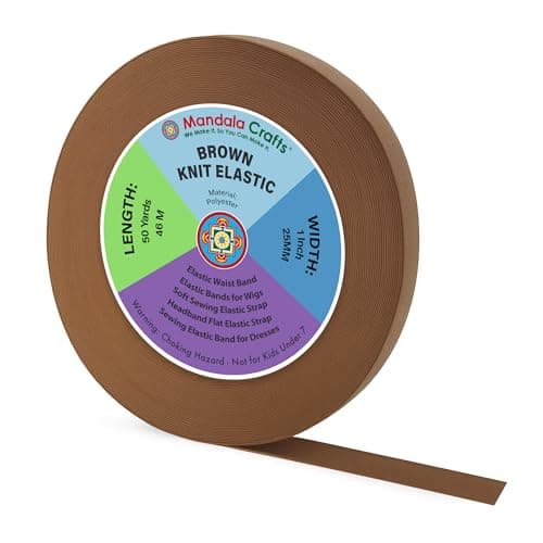 Mandala Crafts Wide 1/4 Inch Brown Elastic Bands Spool for Pants Waistbands Sewing and DIY Crafts, 153 YD Stretchy Flat Fabric Strap Knit Elastic Band for Wig