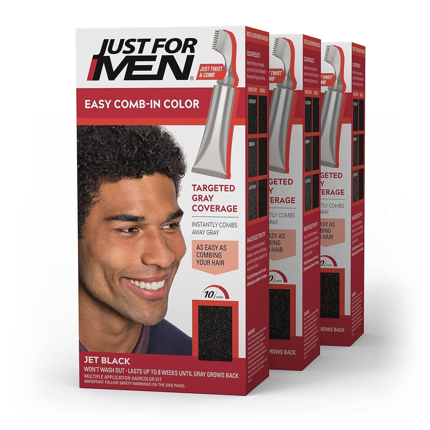 Just For Men Easy CombIn Color Mens Hair Dye Easy No Mix Application with Comb Applicator Jet Black A60 Pack of 3