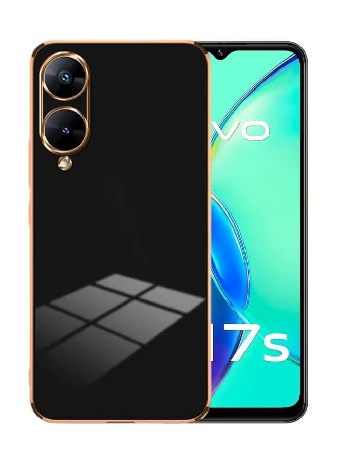 Vivo Y17s 4G Black Mobile Phone Case Cover, Luxury Plating Soft Back Cover, Raised Full Camera Protection
