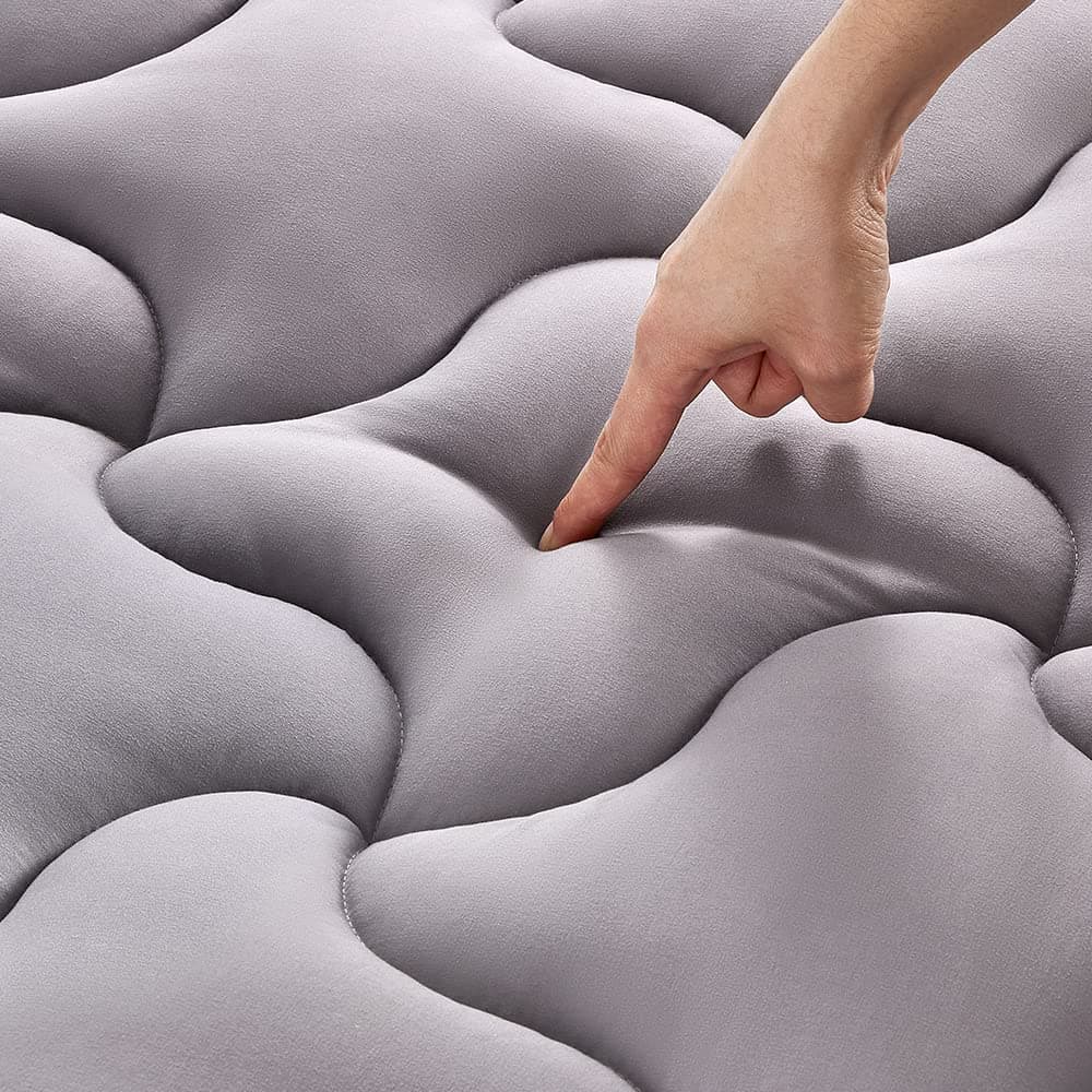 SLEEP ZONE Mattress Topper Twin Cooling Mattress Pad Quilted Fitted Mattress Cover Machine Washable Mattress Protector Soft Fluffy Down Alternative Deep Pocket 821 inch Grey Twin