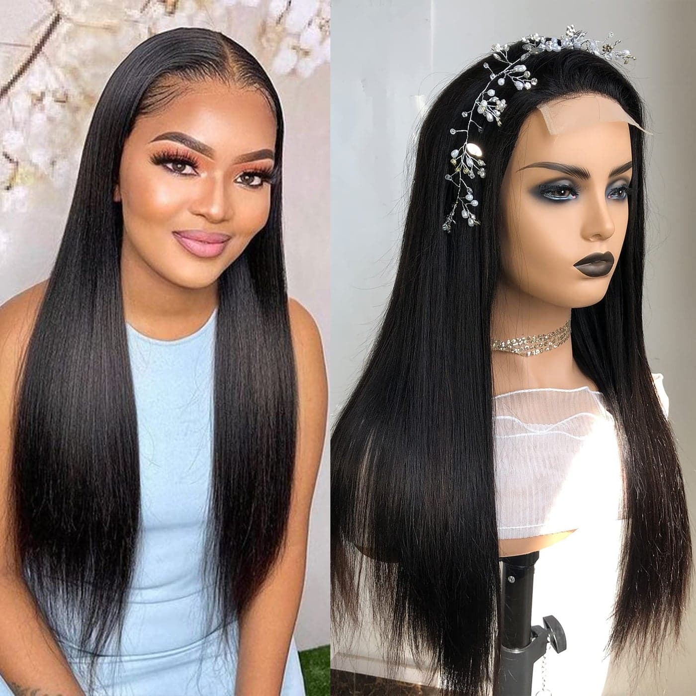 4x4 Lace Closure Wigs Human Hair Pre Plucked 180 Density Glueless Straight 12A Brazilian Virgin Hair Lace Front Wigs For Black Women Natural Black Wig With Baby Hair 26inch