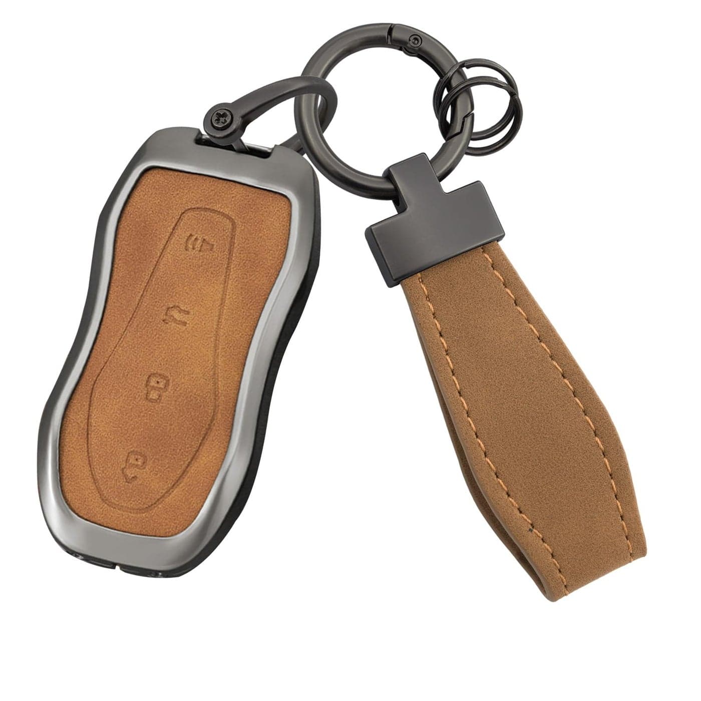 HIBEYO Key Fob Cover Compatible with Geely Atlas Pro Gili Boyue Tugella Azkarra FY11 Emgrand GS X6 EC7 SUV Accessories Leather Zinc Alloy Key Case ProtectorD Type Brown