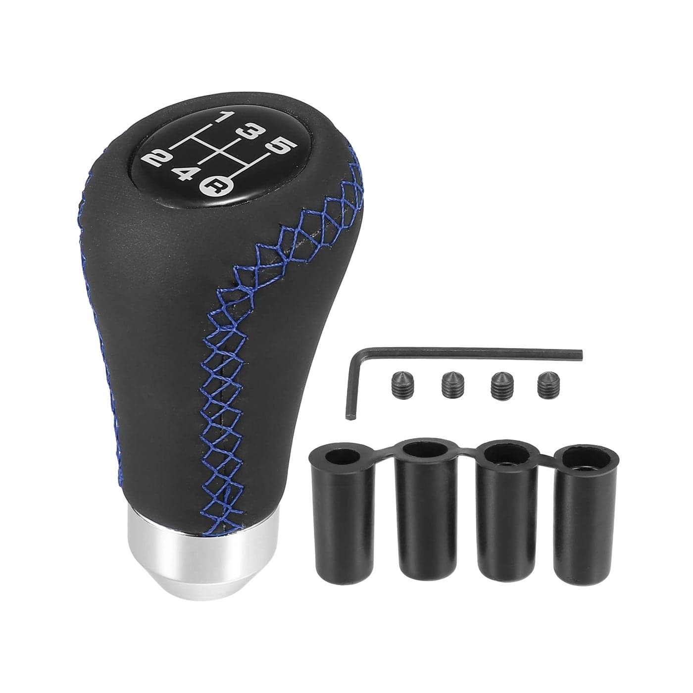 X AUTOHAUX Black Universal 5 Speed Auto Car Gear Lever Shifter Manual Stick Shift Knob for Automatic and Manual Vehicle PU Leather Blue Stitches