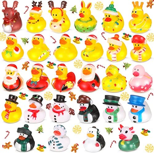 Hanaive 28 Pcs Christmas Ducks for Stocking Stuffers Mini Xmas Rubber Ducks Bath Toys for Kids Toddlers Christmas Goodie Bag Stuffers Xmas Party Favor Gifts Stylish