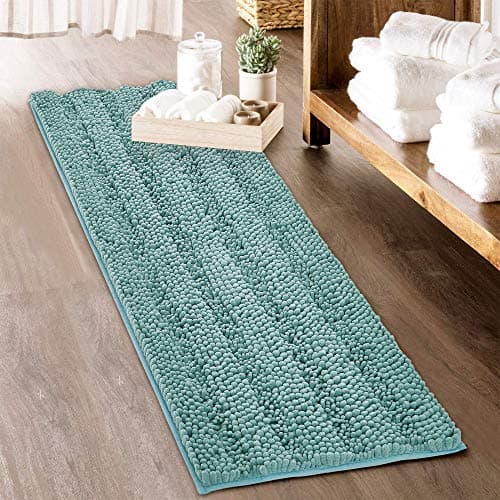 KGORGE Large Bathroom Rugs - Decorations Soft Bath Mat Water Absorbent Non-Slip Quick Drying Thick Shaggy Chenile Bathtub Set for Toilet Kitchen Entryway, Aqua, 60" x 24", 1 Piece