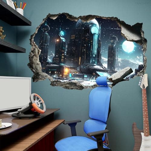 Quanhaigou 3D Wall Decals Stickers Wall Murals Wallpaper Decor for Home Floor Living Room Tech Universe
