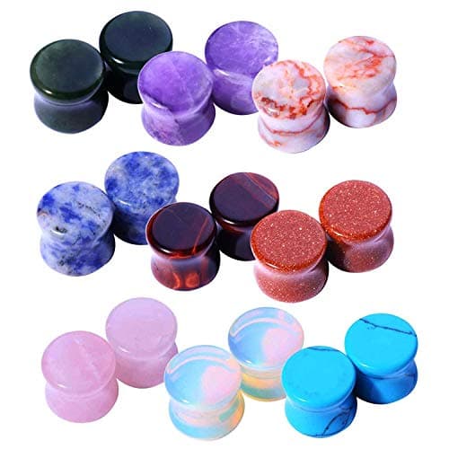 BodyJ4You 18PC Body Piercing Stone Plugs - Ear Stretching Kit - Gauges 0G (8mm) - Saddle Double Flared Tunnels Expander Stretchers Earrings - Men Women Unisex Jewelry