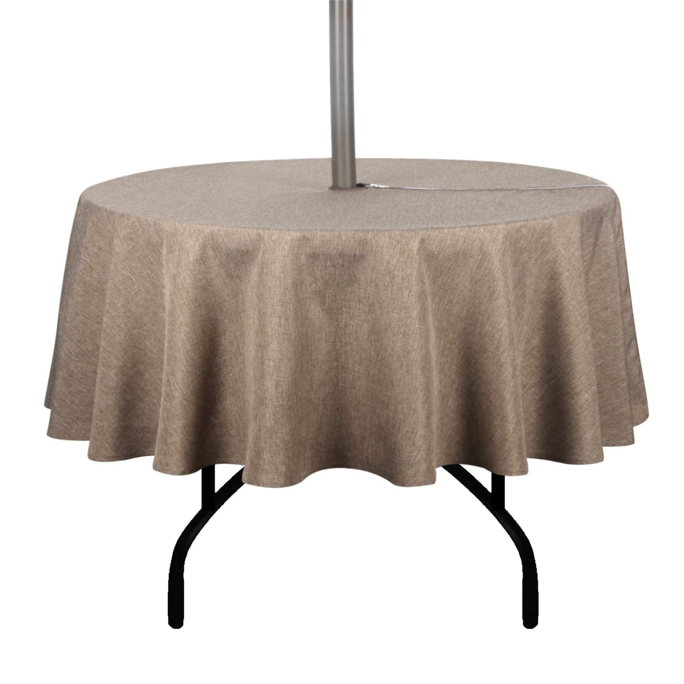 youngseahome Outdoor Tablecloth WrinkleFree Stain Resistant Waterproof Polyester Fabric Table Cover with Zipper Umbrella Hole for PicnicPartyDinnerPatio Garden60inch RoundZipperedFlax