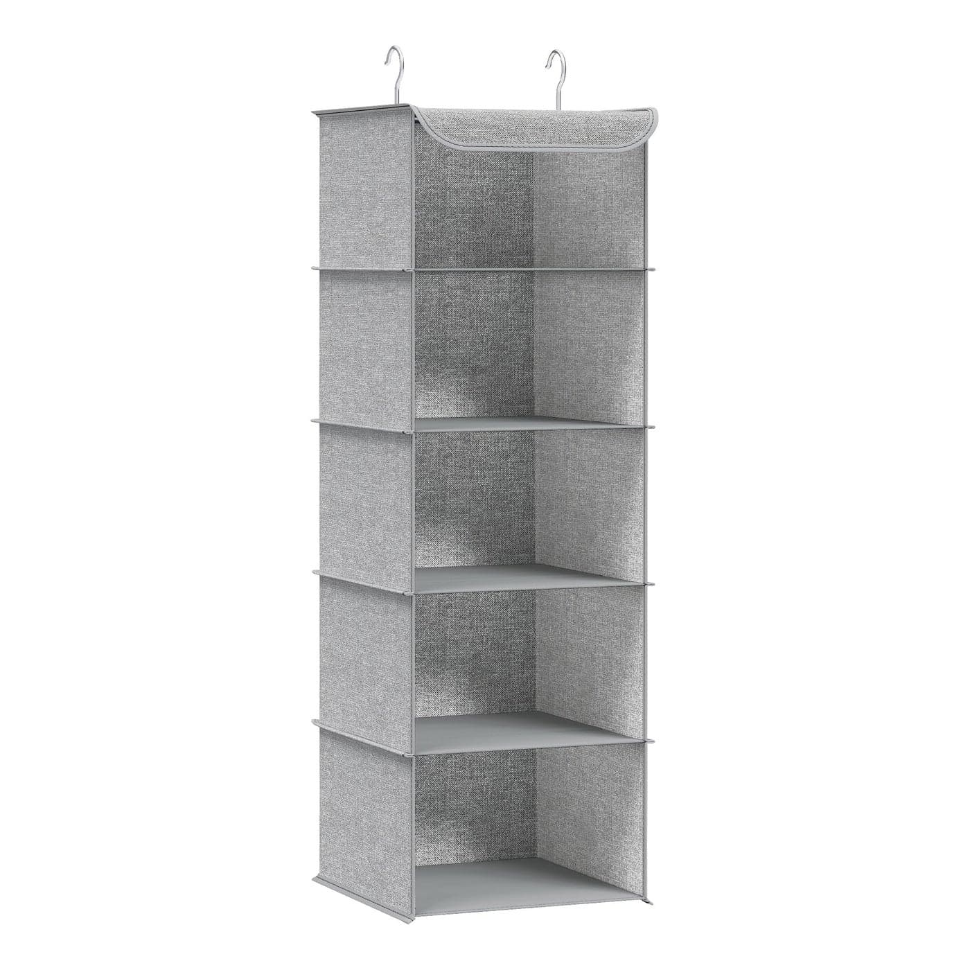 SONGMICS Hanging Wardrobe Storage Organiser Hanging Storage Shelves Foldable Wardrobe Clothes Organiser SpaceSaving Metal Hooks Bamboo Inserts Linen Pattern Light Grey RCH005W01